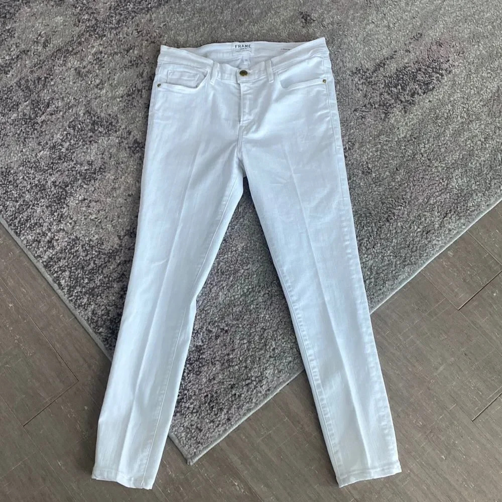 Frame Women's White Le Skinny de Jeanne Straight Leg Denim Jeans Sz 30